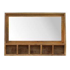 Solid Oak Finished Mango Wood Mirror with Compartments