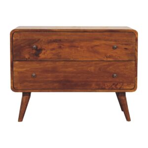 Solid Mango Wood Chestnut Finished Curved 2 Drawer Chest