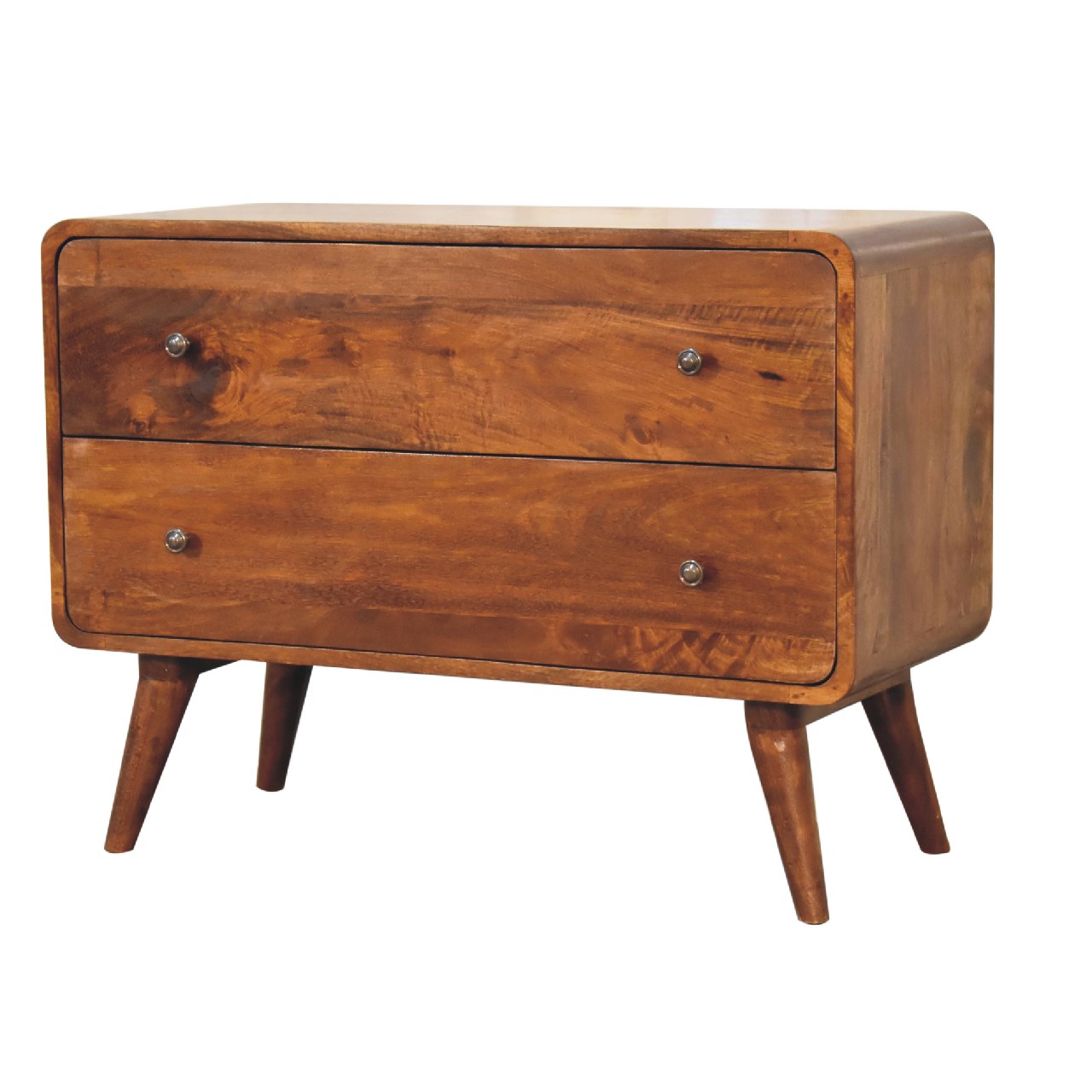 Solid Mango Wood Chestnut Finished Curved 2 Drawer Chest - Image 2