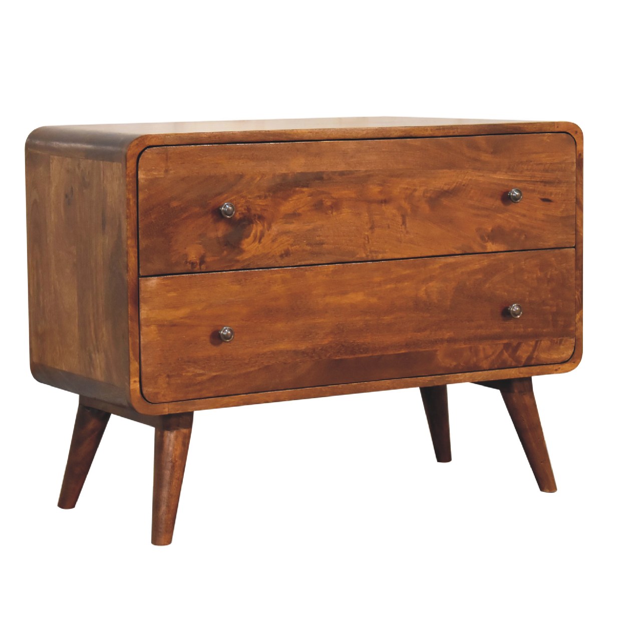 Solid Mango Wood Chestnut Finished Curved 2 Drawer Chest - Image 3