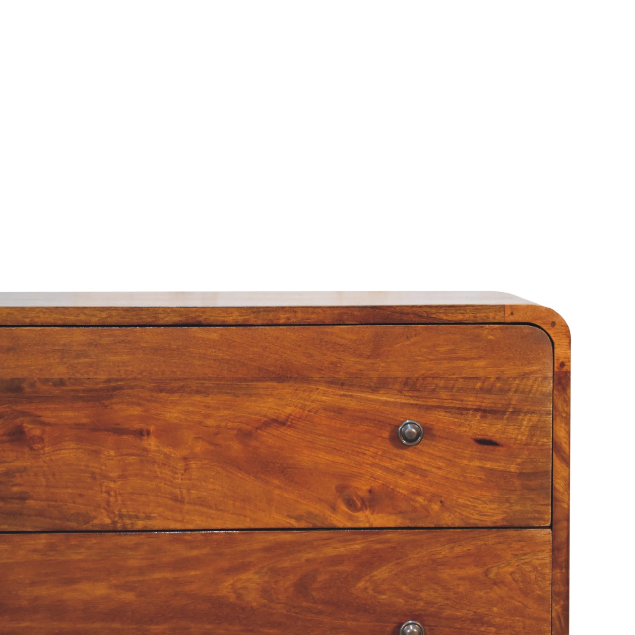 Solid Mango Wood Chestnut Finished Curved 2 Drawer Chest - Image 4