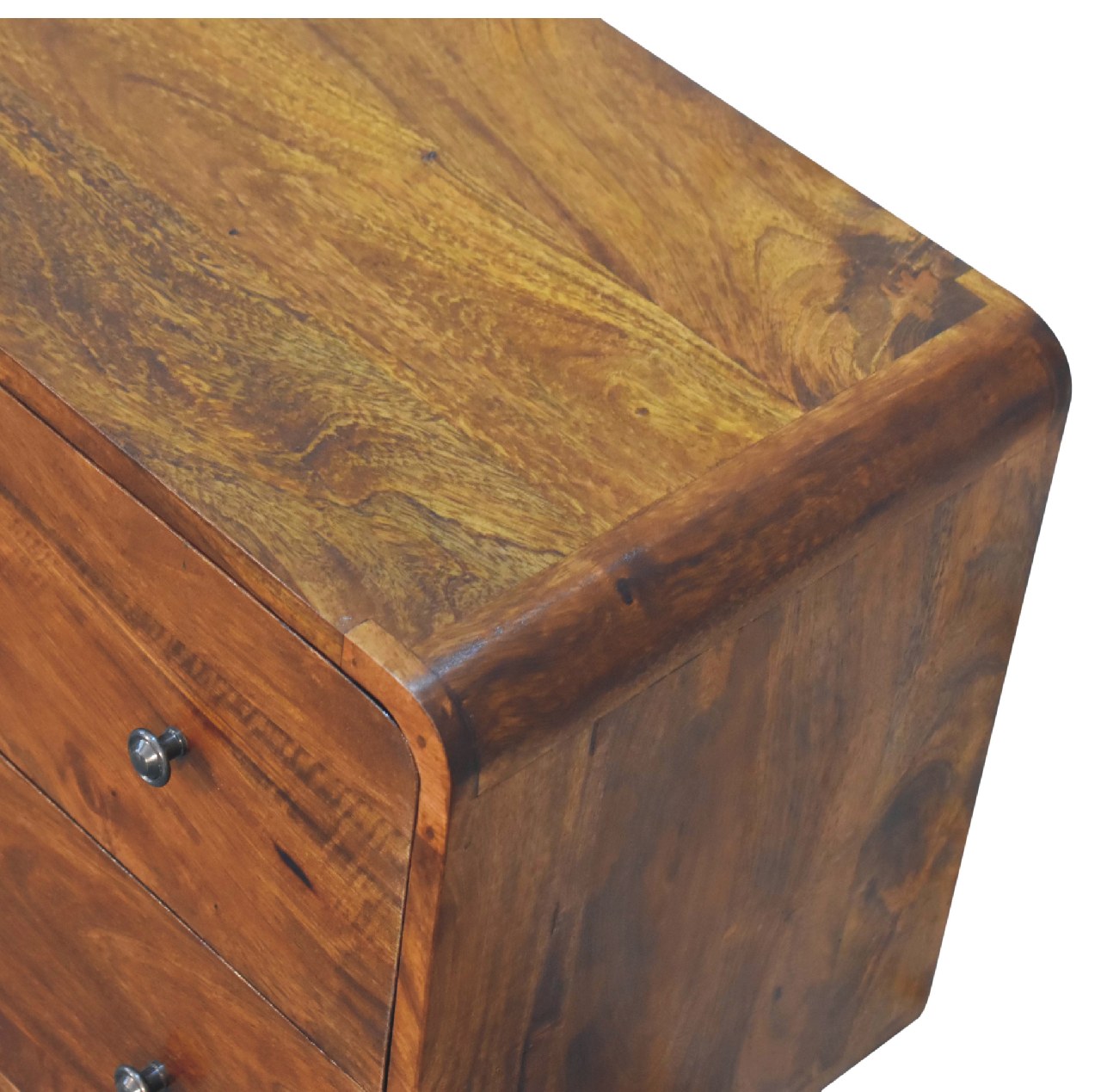 Solid Mango Wood Chestnut Finished Curved 2 Drawer Chest - Image 5