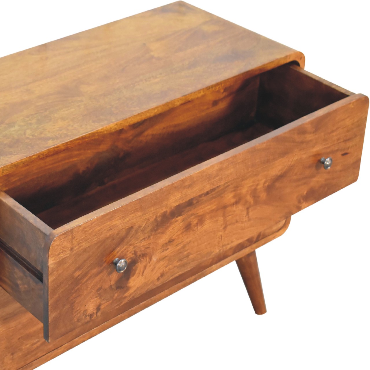 Solid Mango Wood Chestnut Finished Curved 2 Drawer Chest - Image 6