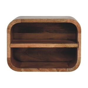 Solid Mango Wood Oak-ish Floating Open Curve Bedside