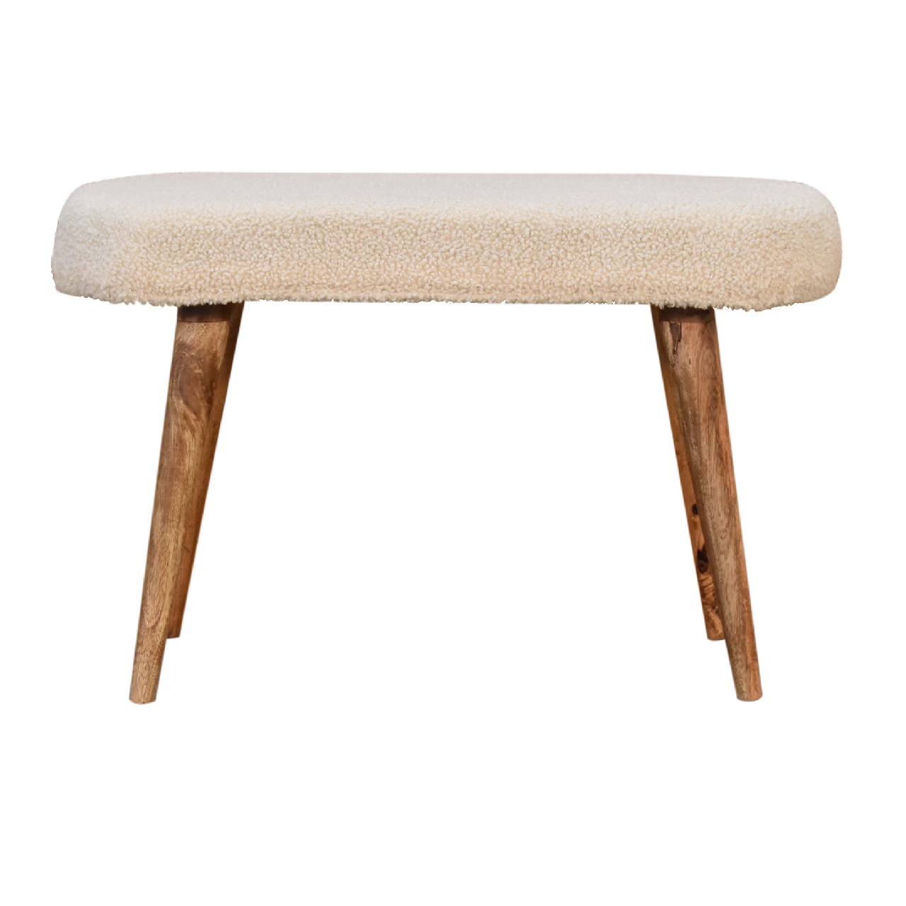 Solid Mango Wood Oak Finished Cream Boucle Bench