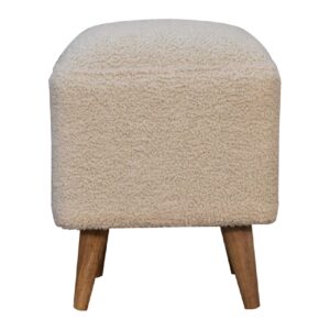 Solid Mango Wood Oak and Cream Boucle Squoval Bench