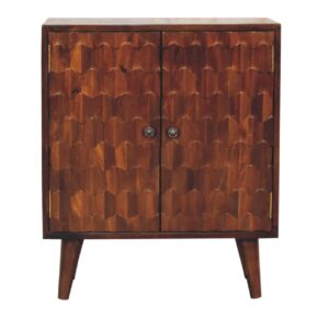 Solid Mango Wood Chestnut Finished Pineapple Patterned 2 Door Cabinet