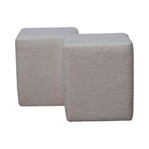 Solid  Mango Wood White Boucle Twin Footstool