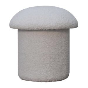 Solid  Mango Wood White Boucle Mushroom Footstool