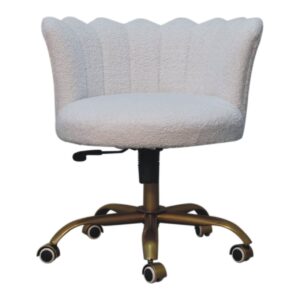 Mango Wood White Boucle Swivel Chair