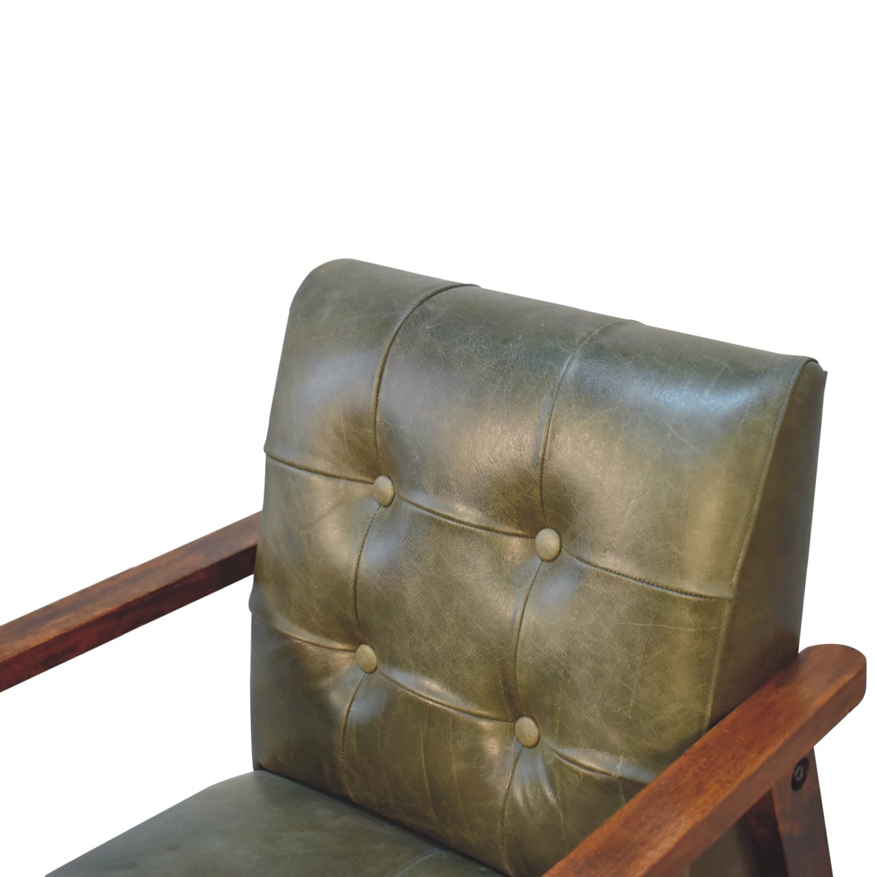 Solid Chestnut Finished Mango Wood Olive Coloured Buffalo Leather Arm Chair - Image 7