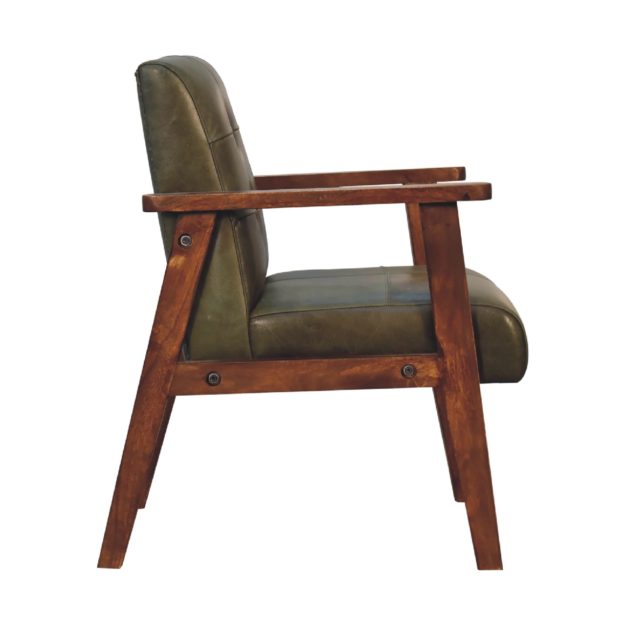 Solid Chestnut Finished Mango Wood Olive Coloured Buffalo Leather Arm Chair - Image 8
