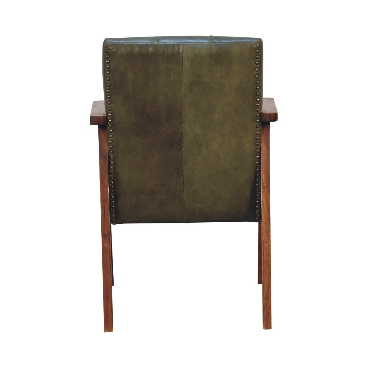 Solid Chestnut Finished Mango Wood Olive Coloured Buffalo Leather Arm Chair - Image 9