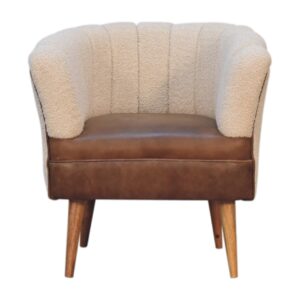 Mango Wood Boucle Cream Buffalo Armchair