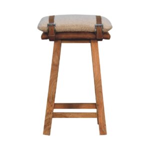 Solid Mango Wood Boucle and Buffalo Leather Bar Stool
