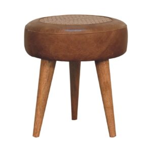 Solid Mango Wood Oak and Seagrass Finished with Leather Rim Stool