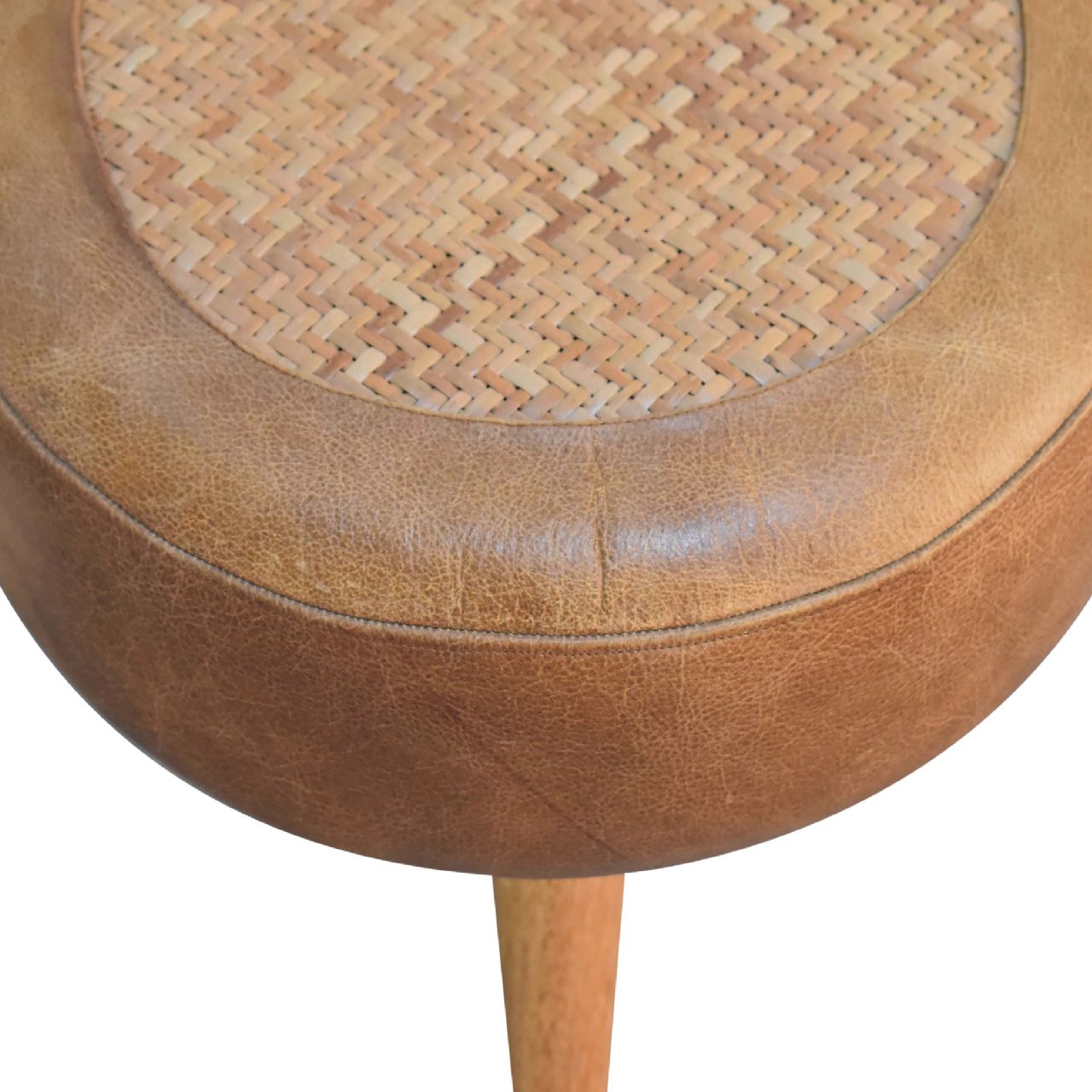 Solid Mango Wood Oak and Seagrass Finished with Leather Rim Stool - Image 4