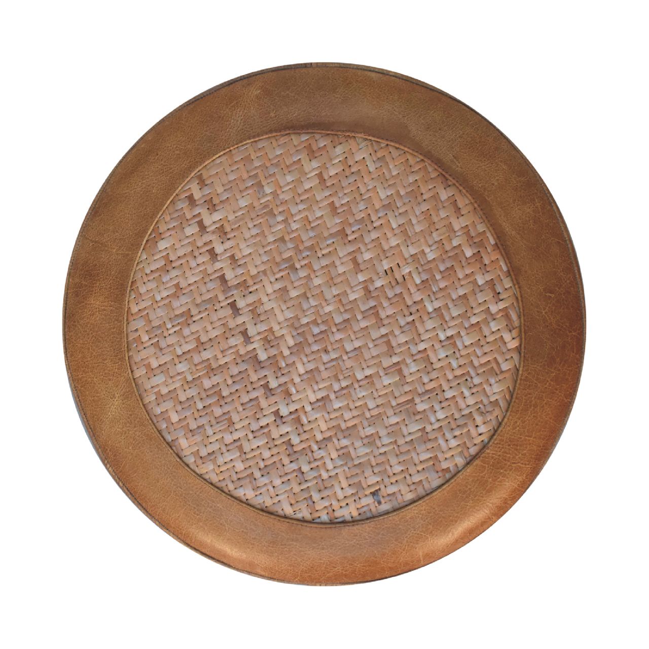 Solid Mango Wood Oak and Seagrass Finished with Leather Rim Stool - Image 6