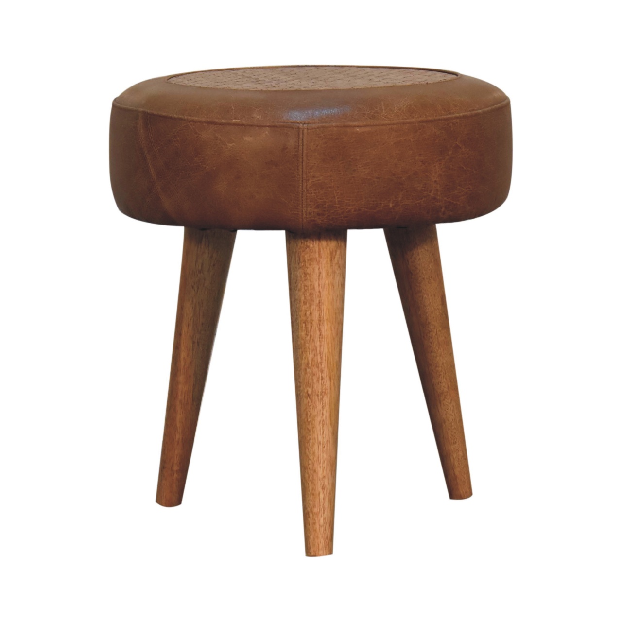 Solid Mango Wood Oak and Seagrass Finished with Leather Rim Stool - Image 8