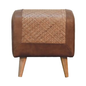 Solid Mango Wood Seagrass and Buffalo Hide Stool