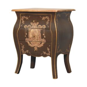 Solid Mango Wood Oak and Leather Finished French Style Bedside