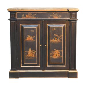 Solid Oak Finished Mango Wood Black and Gold Painted Oriental Style Sideboard/Wine Cabinet