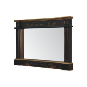 Solid Oak Finished Mango Wood Oriental Mirror with Leather and Black Handpainting
