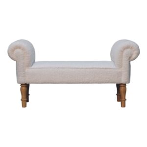 Solid Oak Finished Mango Wood White Boucle Bench