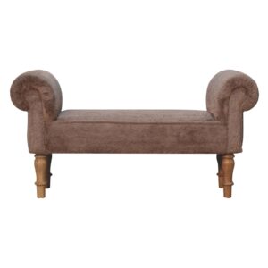 Solid Oak Finished Mango Wood Mocha Faux Fur Bench