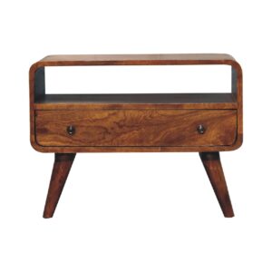 Mango Wood Mini Chestnut Curved Media Unit