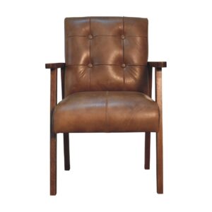 Solid Mango Wood Brown Buffalo Leather Chair