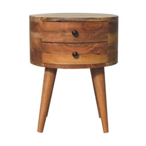 Solid Mango Wood Oak Finished 2 Drawer Rounded Odyssey Bedside