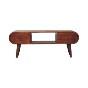 Solid Chestnut Finished Mango Wood 2 Drawer Media/Television Unit