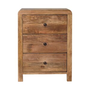 Mango Wood Aspen Oak-ish 3 Drawer Bedside