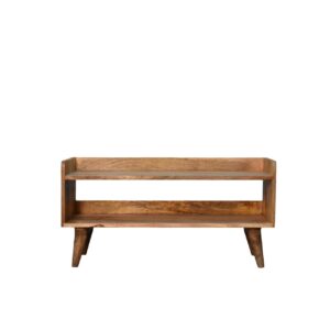 Solid Mango Wood Oak Finished Nordic Storage Bench