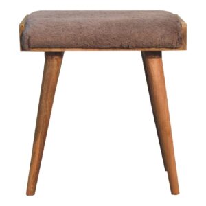 Solid Mango Wood Oak and Faux Fur Finished Stool