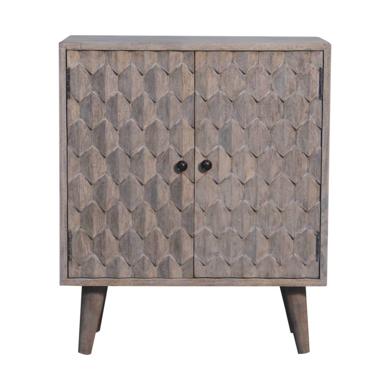 Solid Mango Wood Mini Pineapple Carved Stone Finish Cabinet