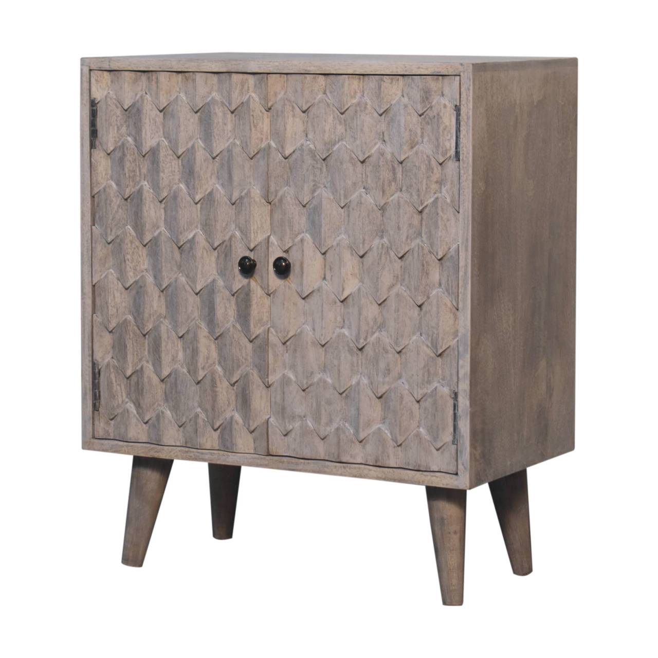 Solid Mango Wood Mini Pineapple Carved Stone Finish Cabinet - Image 2