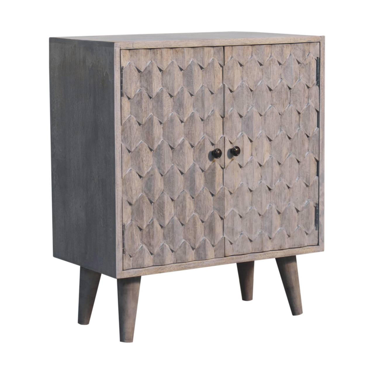 Solid Mango Wood Mini Pineapple Carved Stone Finish Cabinet - Image 3