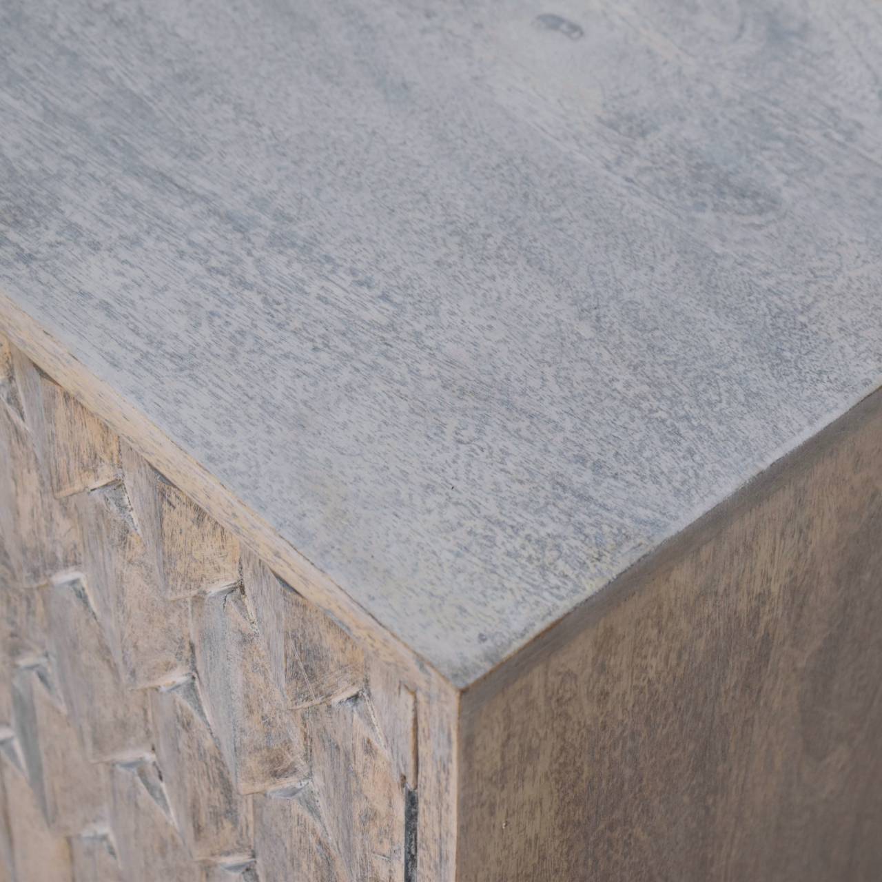 Solid Mango Wood Mini Pineapple Carved Stone Finish Cabinet - Image 5