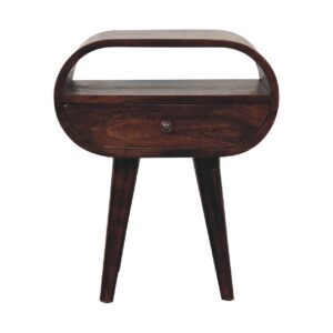 Solid Mango Wood Light Walnut Circular Bedside with Open Slot