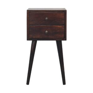 Solid Mango Wood Mini 2 Drawer Light Walnut Bedside