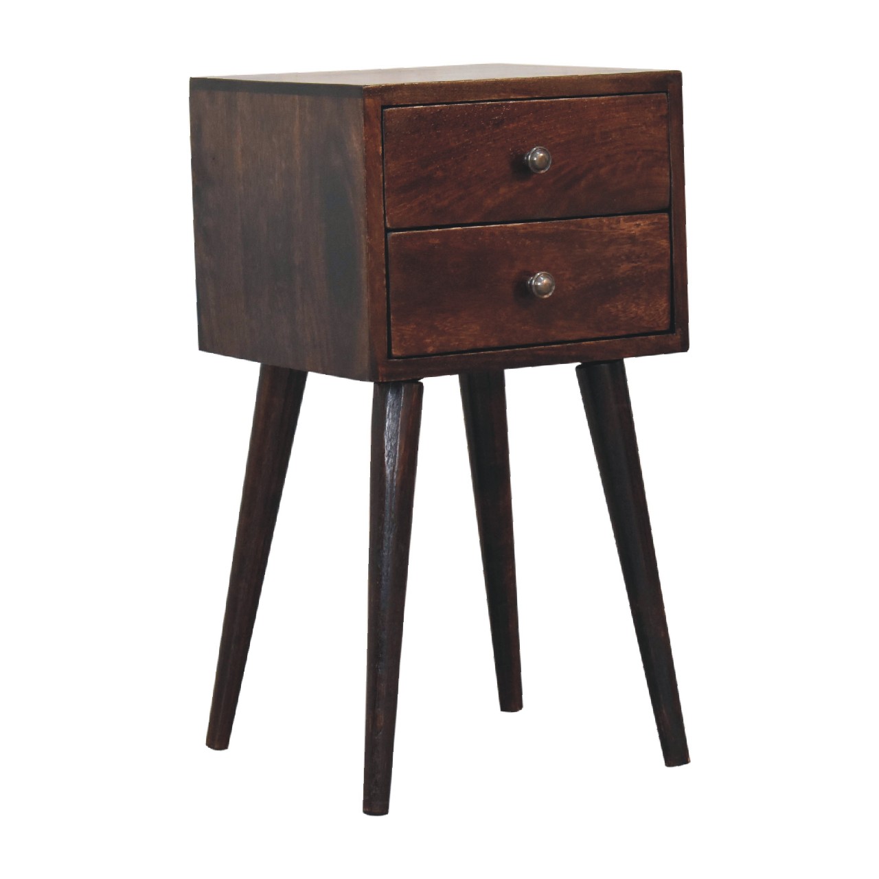 Solid Mango Wood Mini 2 Drawer Light Walnut Bedside - Image 2