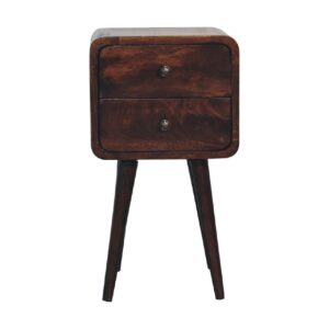 Solid Mango Wood Mini Light Walnut Curved Bedside