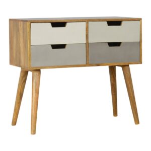 Solid Mango 2 Tone Oak Finished Scandinavian Style Console Table with 4 Drawers
