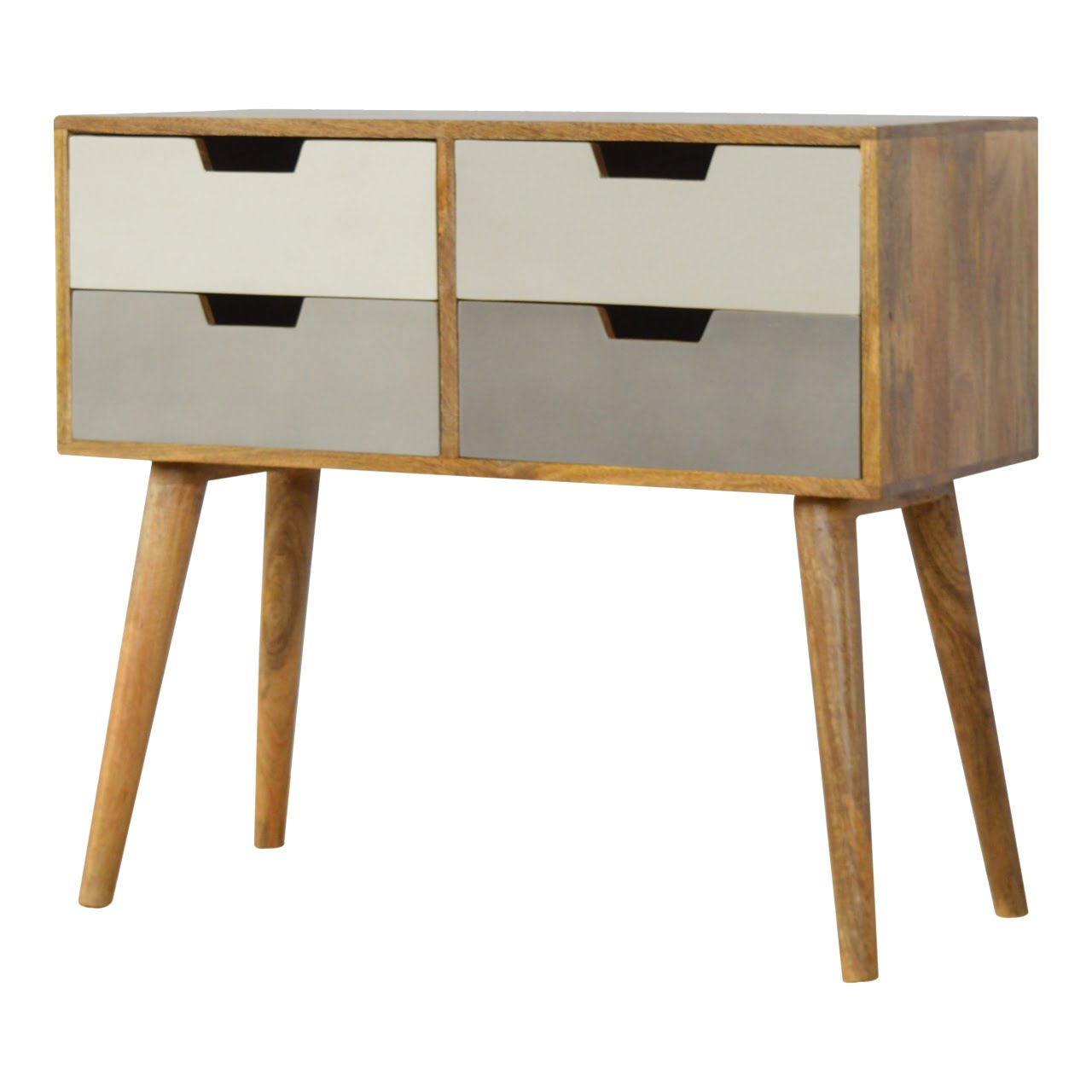 Solid Mango 2 Tone Oak Finished Scandinavian Style Console Table with 4 Drawers - Image 2