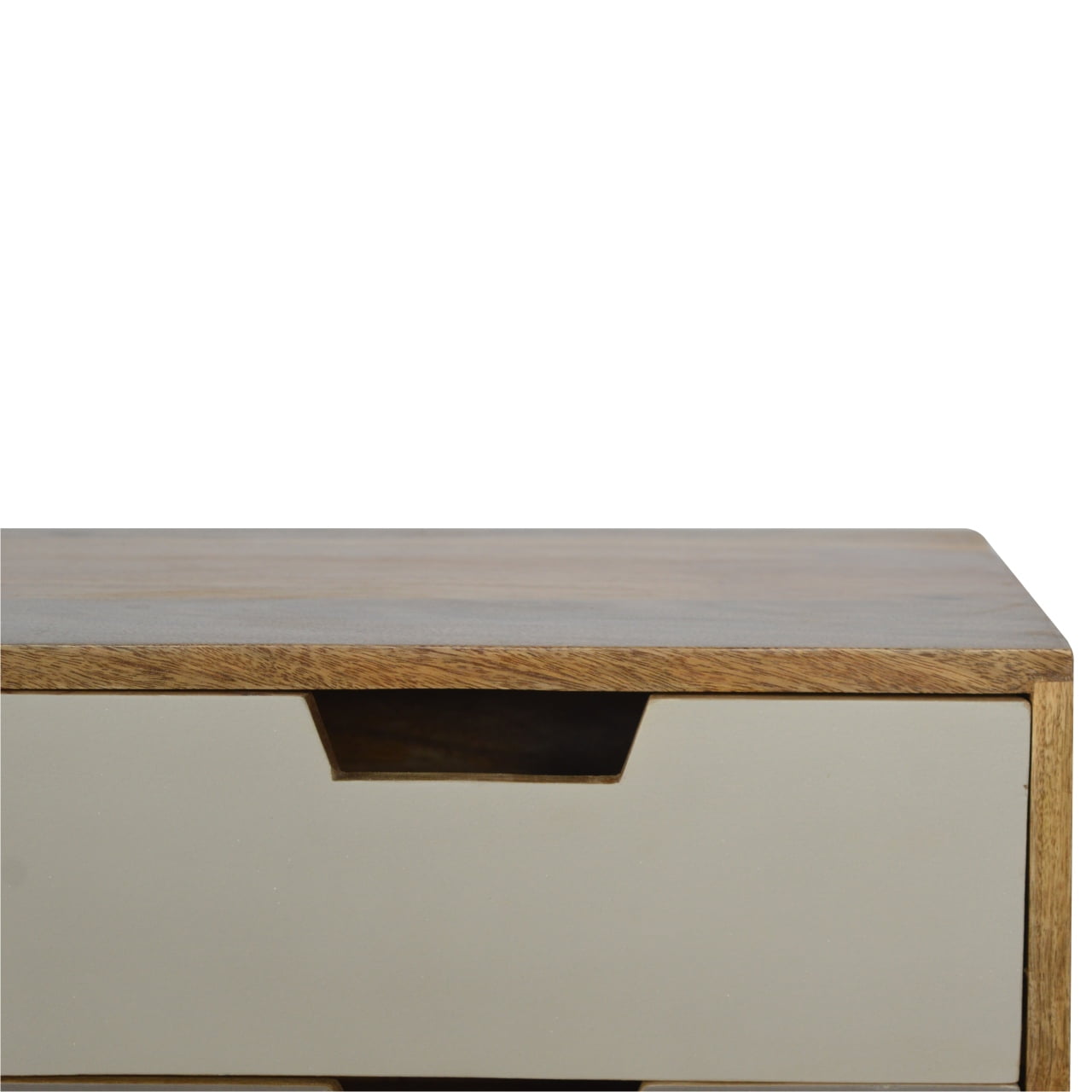 Solid Mango 2 Tone Oak Finished Scandinavian Style Console Table with 4 Drawers - Image 4