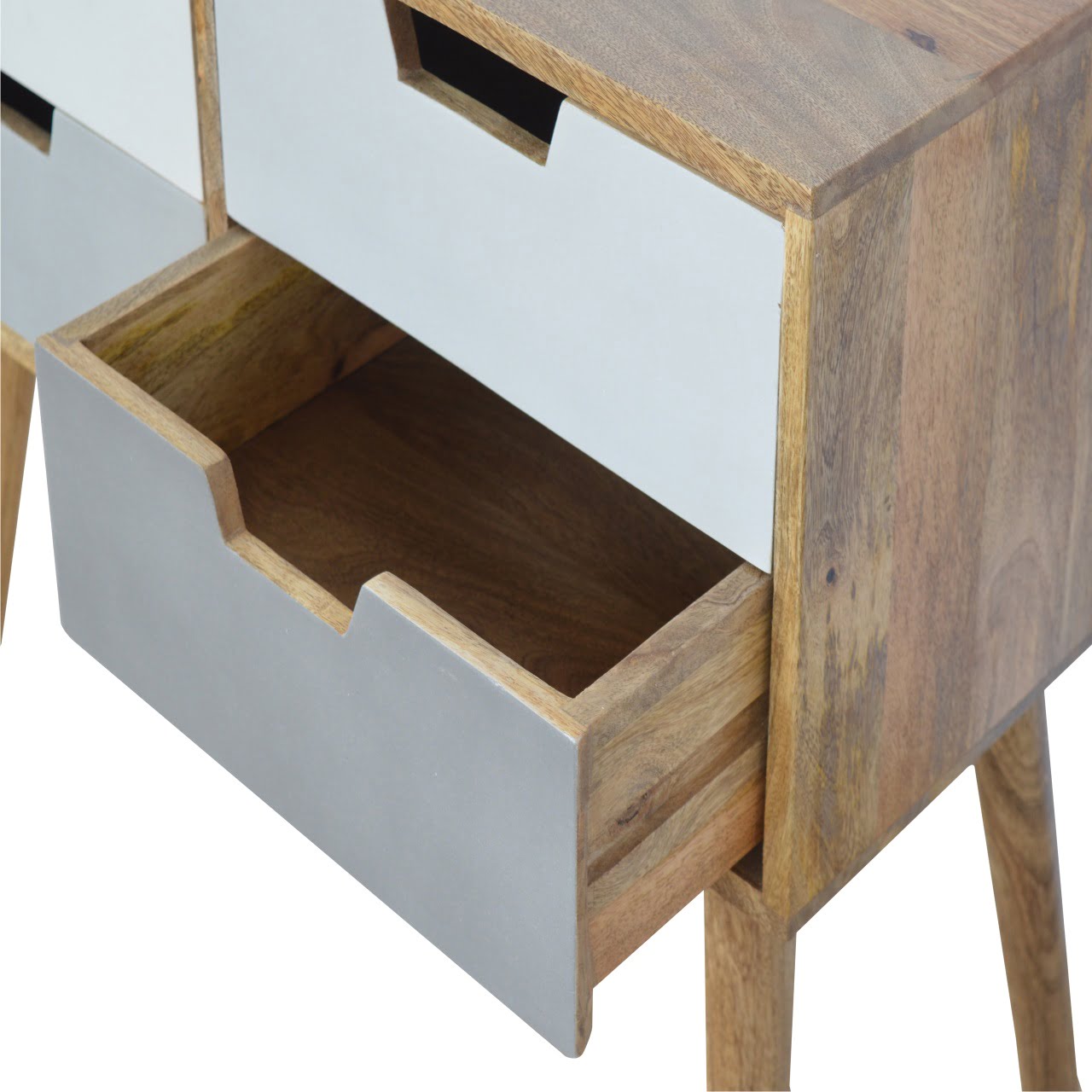 Solid Mango 2 Tone Oak Finished Scandinavian Style Console Table with 4 Drawers - Image 5