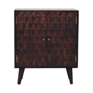 Solid Mango Wood Mini Pineapple Carved Light Walnut Cabinet