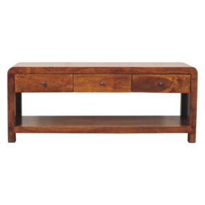 Solid Chestnut Finished Mango Wood Aspen 3 Drawer Media/Television Unit